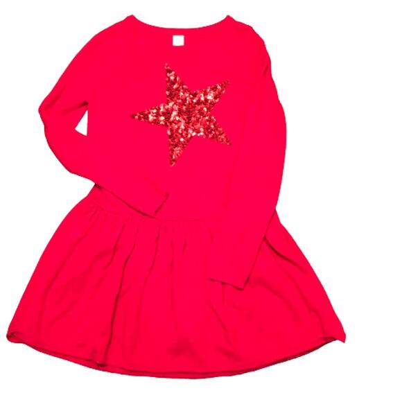 Cat & Jack Sweater Dress Red Sequin Star Kids XL Holiday Festive Target Brand - Picture 1 of 3